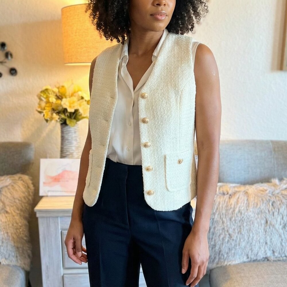 Cream Button-Up Knit Vest